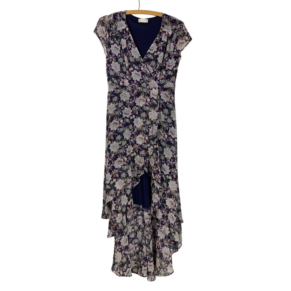 Altar'd State Purple Floral Maxi Dress M Romantics Chiffon High Low Layered